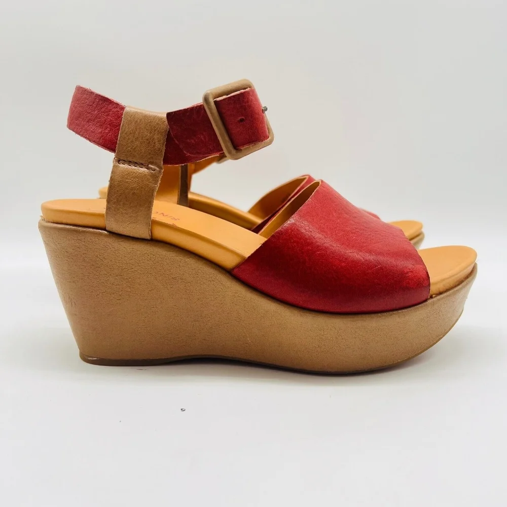 Kork-Ease Keirn Platform Wedge Sandal in Tan and Red Size 10 Boho Leather